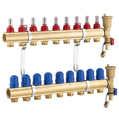 Imagen de Colector para suelo radiante de latón 9 salidas/retornos con caudalímetro NOYON &amp; THIEBAULT