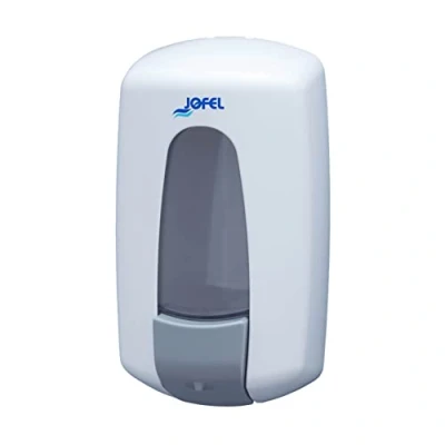 Imagen de Jofel Dosificador de Jabón Líquido para Pared, Recargable con Capacidad 0.9L, Dispensador Baño Rellenable, Válvula Anticorrosión y Antigoteo, Carcasa ABS, Aitana AC70000, Blanco