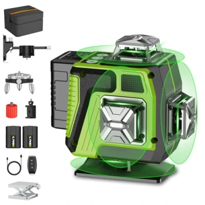 Imagen de Nivel Laser Autonivelante 360 Grados Verde Láser 16 Líneas, 2xBatería, 2 x Horizontal y Verticales, Montaje en Pared, Control Remoto, Base Magnética, Soporte Giratorio