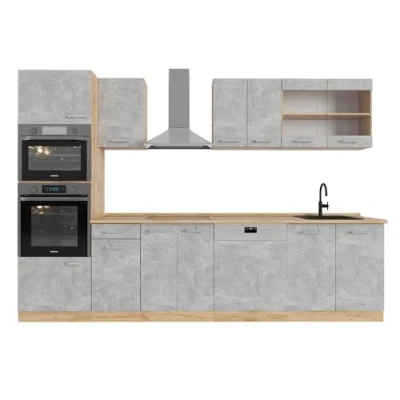 Imagen de Vicco Mueble de cocina &quot;R Line&quot;, Hormigón/roble dorado, 300 cm con armario alto, ET Roble