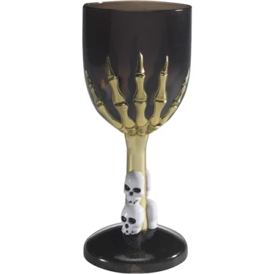 Imagen de Smiffys Copa gótica de vino, Negra, con pie mano esqueleto