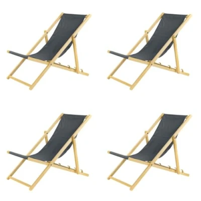 Imagen de BAS Tumbona Plegable de Madera con Sistema Seguridad, 4 Unidades, Color Gris