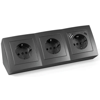 Imagen de MC POWER Bloque de enchufes con bases enchufe empotrables I Flair 3 + USB C/A, cable 15 cm terminal lustre, 250V / 16A, montaje en superficie, antracita mate
