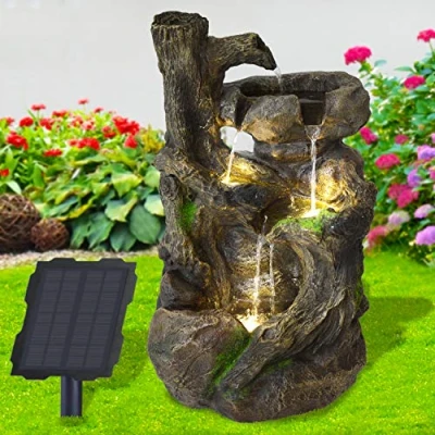 Imagen de Fuente Solar de jardín Decorativa Cascada luz Bomba Estanque para Patio, balcón, con Bombas, batería Iones Litio y LED (BAUMWURZEL &amp; Stein Kaskade)