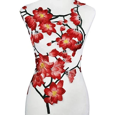 Imagen de EMDOMO Grandes apliques bordados de magnolia con diseño para adornar vestidos mujer decorados, 1 juego