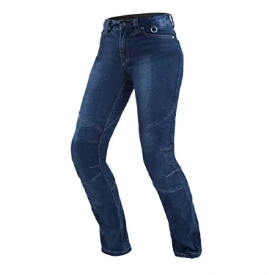 Imagen de Shima Sansa Vaquero Moto Mujer Pantalones Transpirables, Elásticos, Regular Fit con Capa Calefactora, Prottecion CE de Rodilla y Cadera (Azul, 32)