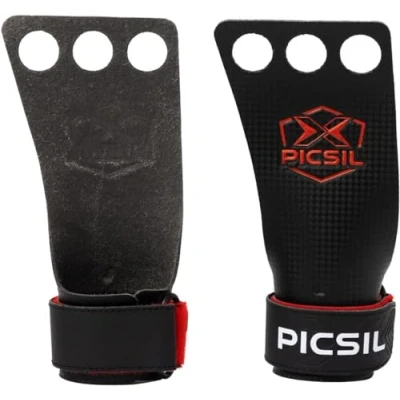 Imagen de PICSIL RX Calleras para Cross Training, Carbon Grips, Gimnasio, Box, Halterofilia, Gimnasia, Previenen Ampollas y Desgarros, Mayor Resistencia Protección, Unisex, (Rojo 3H, L)