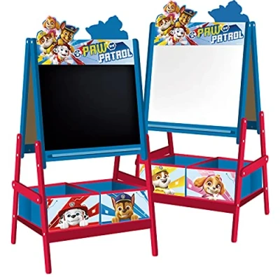 Imagen de ARDITEX Pizarra Infantil Doble con Almacenaje La Patrulla Canina Negra para Tiza, Lámina Blanca Rotulador Fácil Borrado y 2 Cestos Textiles Juguetes, 54 x 45 117 cm Azul Rojo