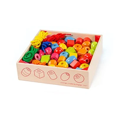 Imagen de Bigjigs Toys Jar of Lacing Beads and Laces Threading Activity