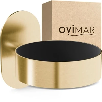 Imagen de ovimar soporte para secador de pelo Godalen acero inoxidable oro con montaje en pared sin taladrar acolchado pegar el baño