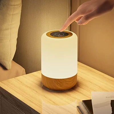 Imagen de Görvitor Táctil Lámparas de Mesita Noche, Lampara Noche Sin Cables con 8 Colores 3 Modos Brillo Pilas, Luz Nocturna Led Infantil Temporizador USB Recargable por Mesa Escritorio
