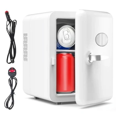 Imagen de Vexloria Mini Nevera, 4L Comética Pequeña Nevera para Dormitorio, CA 220V/ CC 12V Coche, Enfriar Portátil Oficina, Escritorio (Beige)