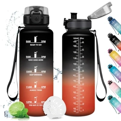 Imagen de Cantimplora Deporte 1.5L, Botella Agua Prueba de Fugas, Motivacional con Tapa, Reutilizable, Antiderrame Deportiva, para Adulto, Gimnasio, Cámping