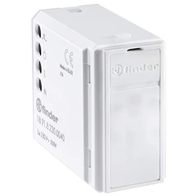 Imagen de Finder 189182300040 Serie 18 Detectores de movimiento y presencia, 10 A, 1 salida, 200 W, 230 V, estándar, montaje en pared para sistemas urbanos, botón exterior, blanco, CA, 50/60 Hz
