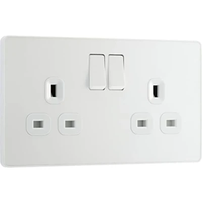 Imagen de BG Electrical PCDCL22W Enchufe de pared doble conmutación, sin tornillos, Evolve, blanco nacarado, 13 A,
