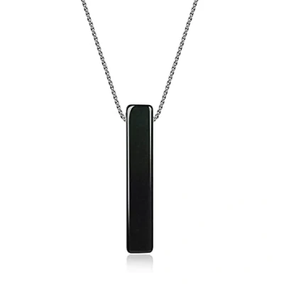 Imagen de COAI Collar con Colgante Barra Rectangular de Obsidiana Negra Piedra Natural Genuina para Hombre y Mujer