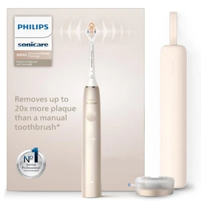 Imagen de Cepillo eléctrico Philips DiamondClean Prestige 9900 HX9992/11, Tecnología SenseIQ, Sensor de presión, 5 modos, Dorado champán