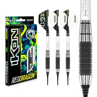 Imagen de RED DRAGON Ikon 1.2 Juego de dardos profesionales tungsteno Softip 20 gramos con plumas y tallos