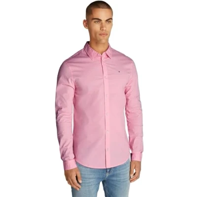 Imagen de Tommy Jeans Camisa Hombre Original Stretch Shirt Slim Fit, Rosa (Pink Sugar), S