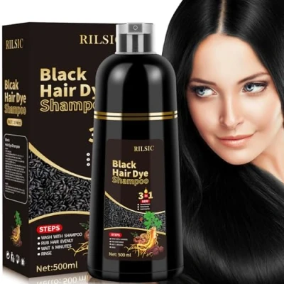 Imagen de 500ml Hair Dye Shampoo 3 en 1, Champu Color Instantáneo tinte pelo, Canas,Champú Cubre Canas, Color, de pelo minutos Champú para Mujer Hombres (Negro, 500 ml)
