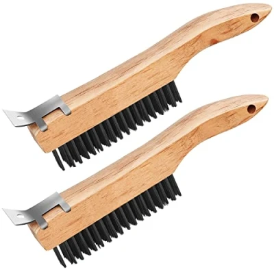 Imagen de Oumuik cepillo de alambre Juego 2 cepillos con mango madera, para eliminar óxido, limpieza