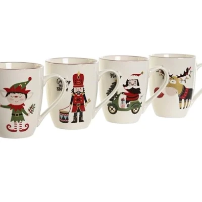 Imagen de PLUS HOME Pack de 4 tazas navideña.4x Taza Café Porcelana navidad para Bebidas Frías y Calientes.Capacidad 350ml tamaño 12X8X10,5cm 340ML