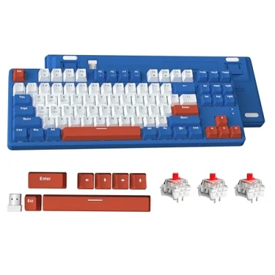 Imagen de ATTACK SHARK Teclado Mecánico Intercambiable AK871, de Juegos Compacto 87 Teclas QWERTY, Cubierta Magnética, Compatible con Bluetooth/2.4G, para Mac/Windows/Android Azul Red Switches