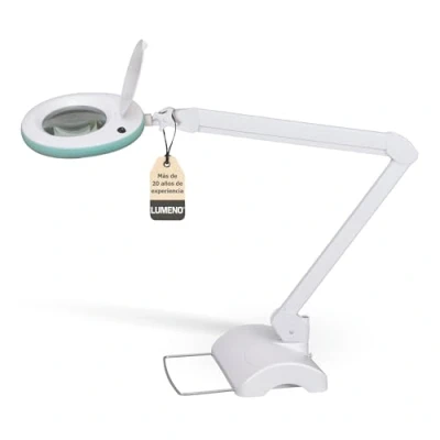 Imagen de Lumeno lámpara de aumento LED 7218GN, lente cristal 127 mm, trabajo, cosmética, adecuada para cosméticos, aficionados, ayuda a la lectura, 8 dioptrías verde con trípode mesa