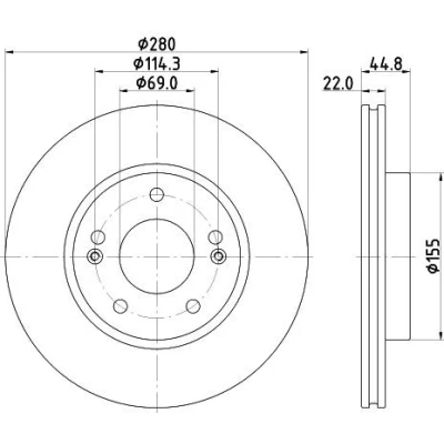 Imagen de HELLA 8DD 355 132 641 Disco de freno 280 22 05/07 114,3 ventilación interna revestido sin perno sujeción rueda, buje rueda HYUNDAI: Ioniq