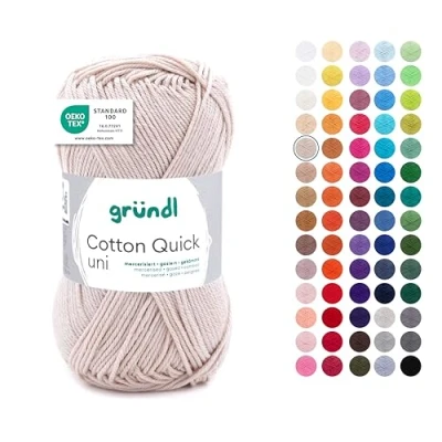 Imagen de Gründl Cotton Quick Uni ovillo de lana para tejer, 1 50 g (100% algodón, certificado OEKO TEX, g/125 m, grosor la aguja: 3 4, x g), color arena