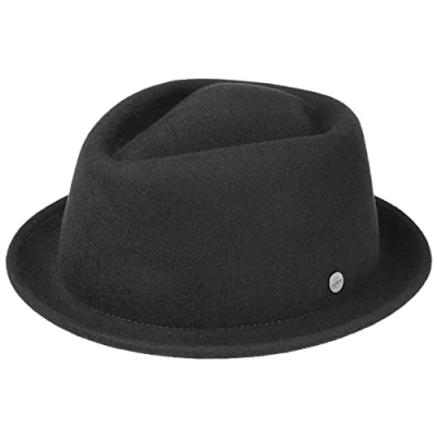 Imagen de Lierys Sombrero Blank Pork Pie Mujer/Hombre de músico Fieltro Hombre Invierno Otoño Verano Primavera Verano/Invierno M (56 57 cm) Negro