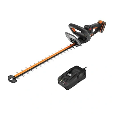 Imagen de WORX Nitro Cortasetos inalámbricos 20 V 4 Ah Hoja de 56 cm Diámetro 27 mm WG263E (Suministro con batería y Cargador, Motor sin escobillas, Cuchillas Doble acción)