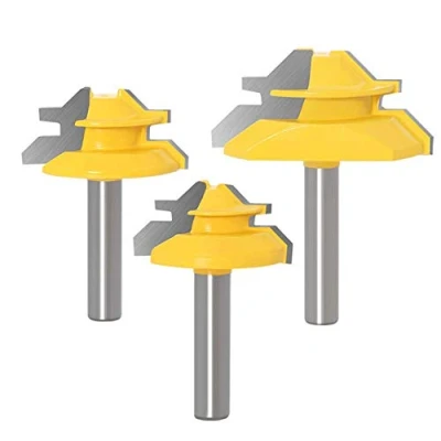 Imagen de WSOOX 45 Lock Miter Router Bit con 8 mm vástago de carburo tungsteno puntas Bit, 1 3/8&quot;, 1/2&quot;, 2&quot; diámetro corte Fresa madera (3PCS)
