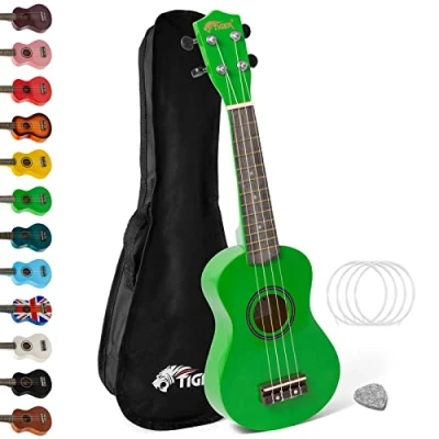 Imagen de Tiger UKE7 Ukelele soprano para principiantes, incluye bolsa de concierto, púa fieltro, juego cuerdas repuesto 2020 ahora equipado con AQUILA verde
