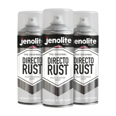 Imagen de JENOLITE Directorust Pintura Metálica Brillo PLATA multisuperficie Imprimador, capa base y superior todo en uno 3 x 400ml