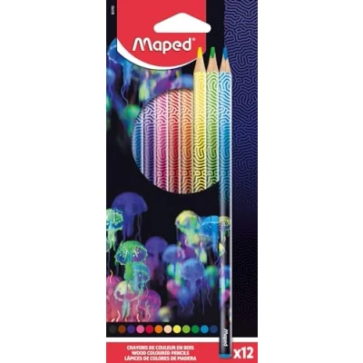Imagen de Maped lápices de colores Deepsea Paradise madera Minas resistentes Forma Triangular Ergonómica Caja 12 para colorear