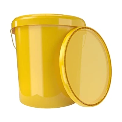Imagen de cubo con tapa de 16 litros, color amarillo, apto para alimentos, hermético y estable, vacío asa productos químicos paredes, detergente en polvo