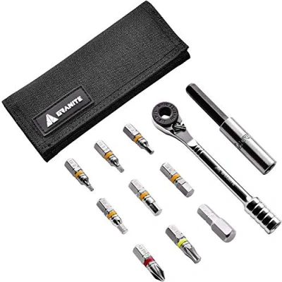Imagen de Granite Rocknroll Kit de Herramientas Mini Ratchet para Bicicleta con 9 Puntas Herramienta, Barra Extensión (Negro)