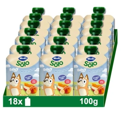 Imagen de Hero Bolsitas de Fruta con Sabor Mediterráneo, Sin Conservantes ni Colorantes, Aceite Palma, Gluten, Azúcares Añadidos, Para Bebés a Partir los 12 Meses Pack 18 x 100 g