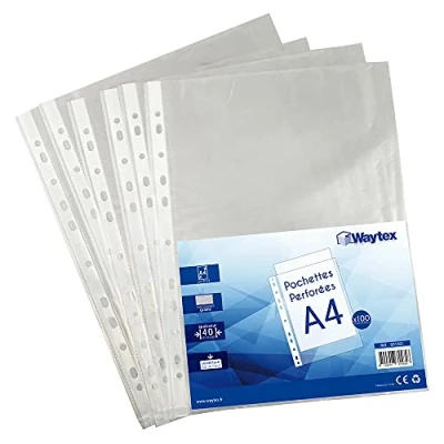 Imagen de WAYTEX Carpeta perforada A4, granulada transparente, 40 mic, 100 unidades