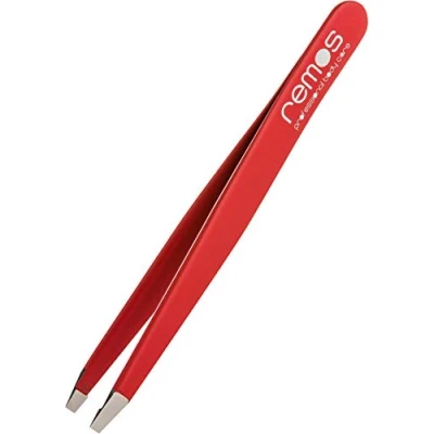 Imagen de REMOS Pinzas de cejas acero inoxidable con punta recta 9,5 cm en rojo