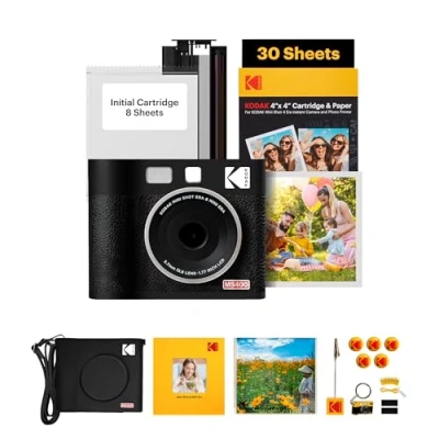Imagen de KODAK Mini Shot 4 ERA 4PASS 2 en 1 Cámara Instantánea e Impresora de Fotos (10x10cm) (Cámara + Pack Regalo con 68 Hojas (8 Iniciales 60 Hojas), Negro)