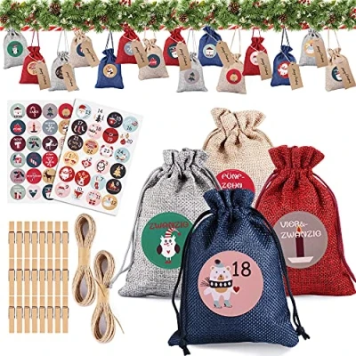 Imagen de DazSpirit 24 Calendario De Adviento Navidad, Bolsa Regalo Bolsas Yute para Rellenar, Bricolaje Adviento, Decoración Navideñaa Cuenta Atrás
