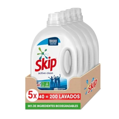Imagen de Skip Detergente Líquido Active Clean para Lavadora con Ingredientes de Origen Vegetal 200Lavados (5x 40 Lavados)