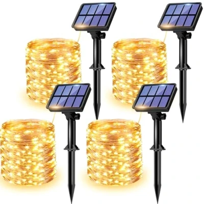 Imagen de [4 Pack] Guirnaldas Luces Exterior Solar, Litogo LED Solares Exteriores Jardin 12m 120 8 Modos Cadena de Decoracion para Navidad, Terraza, Fiestas, Bodas, Patio, Jardines, Festivales