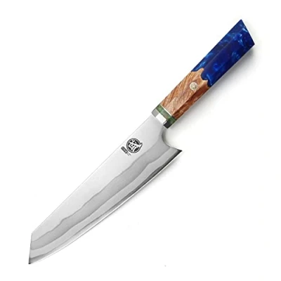 Imagen de MITSUMOTO SAKARI Cuchillos Cocina Kiritsuke, Profesional de 440C Damasco 7 Capas, 21 cm Japoneses Sushi Forjado a Mano (Mango Granada Blanca y Caja Regalo)