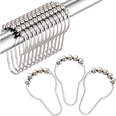 Imagen de 12 ganchos para cortina de ducha, anillos ducha acero inoxidable, colgar con sistema deslizante, fáciles deslizar,