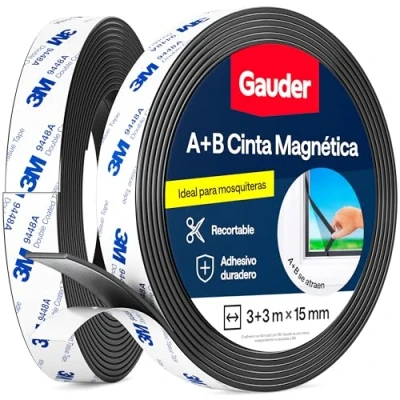 Imagen de GAUDER Cinta Magnética Autoadhesiva A + B I para Mosquiteras y cortinas Adhesiva (3 m 3 m)
