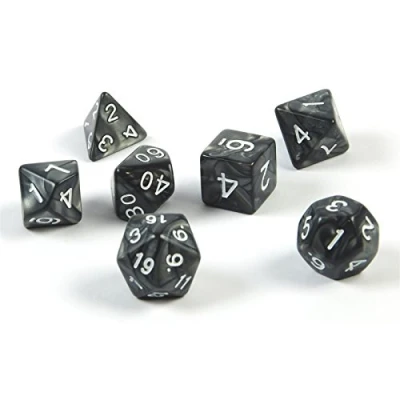 Imagen de shibby 7 Dados poliedricos para Juegos de rol y Mesa en Color Negro con Bolsa