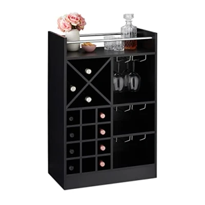 Imagen de relaxdays Botellero Grande para 22 Botellas Vino, Mueble Bar, De Pie, Tablero Aglomerado, 1 Ud, 96x63x35 cm, Negro, Fibras